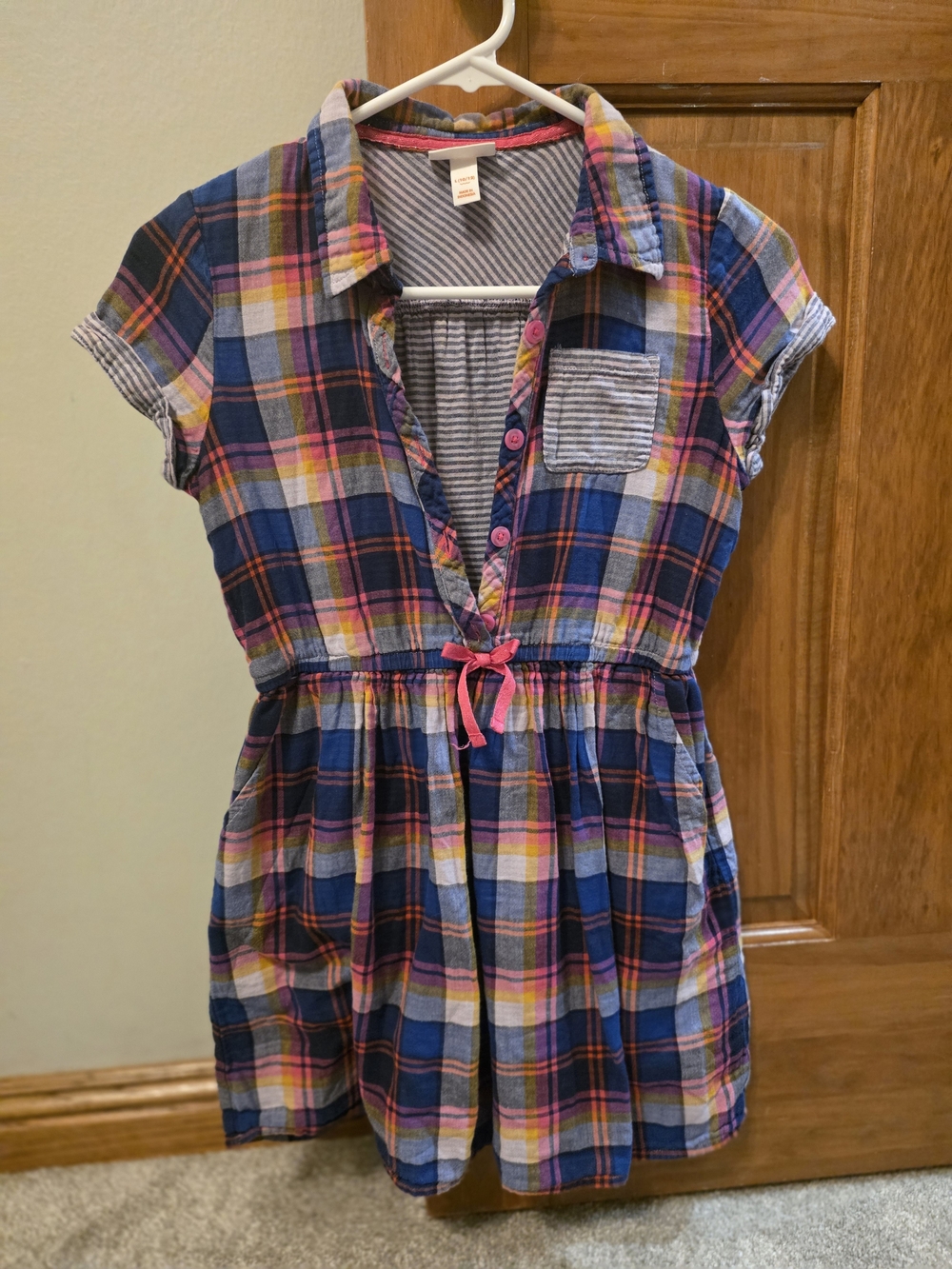 Cat & Jack Navy Plaid Shirt Dress with Pink Trim Girls 10/12